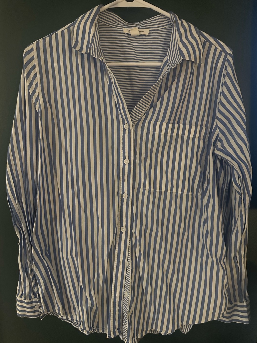 Women’s BeachLunch Lounge Blue and White Striped Button-Up Shirt Sz S Small